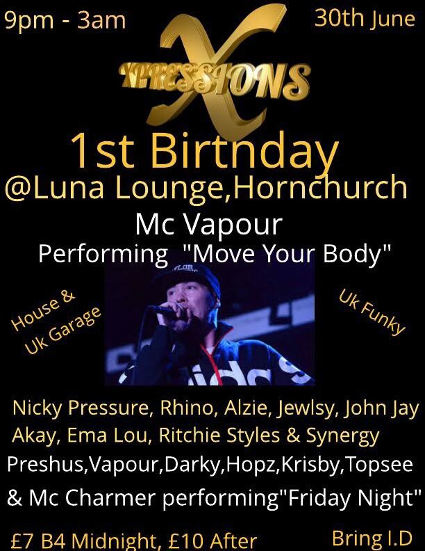 2days till @Xpressionsinfo 1st Birthday 🎉🥂 @ Luna Bar <a href="/NightsOutEssex/">EssexNightsOut</a> #Hornchurch #Essex 🥂 <a href="/Essex_Club_Life/">Essex Clubs</a>