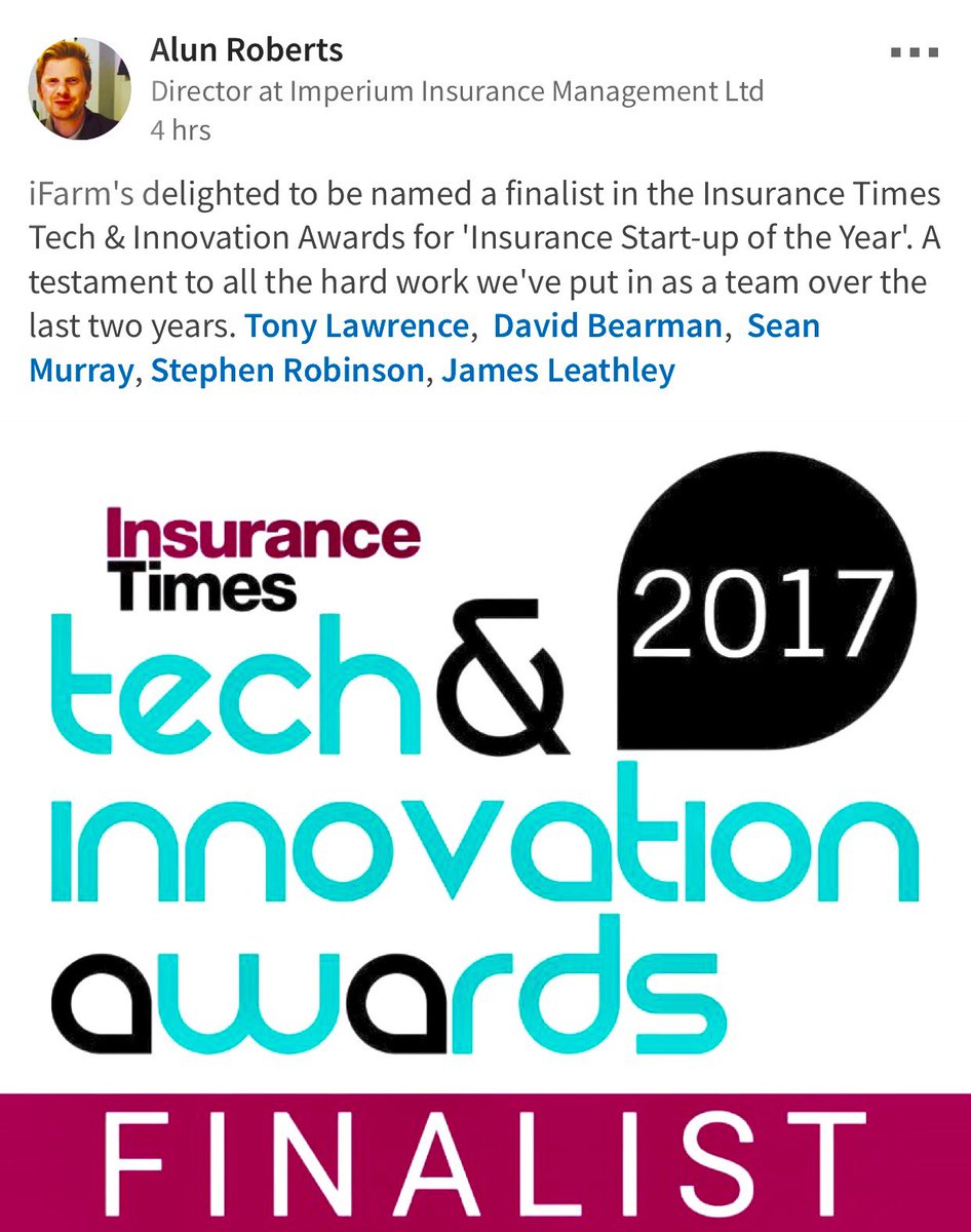 Great news for one of our key Farm Insurance partners <a href="/Ifarm_UW/">iFarm Underwriting</a> and Alun in particular. Good luck with it all! Pob lwc a llongyfarchiadau 👏🏼