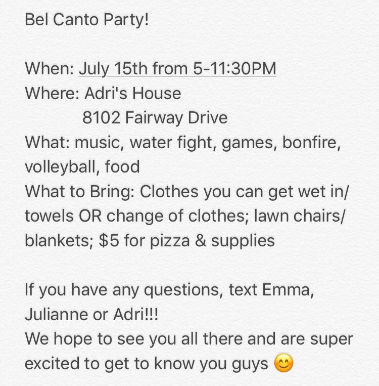 Here is the info for the party! Text me with questions.

-Adri