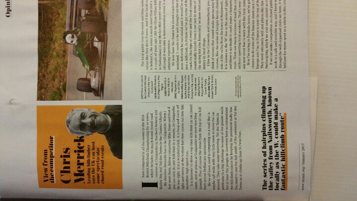 Great to see the article by Chris merrick on #hillclimbing in <a href="/msauk/">MSA</a> magazine summer 2017