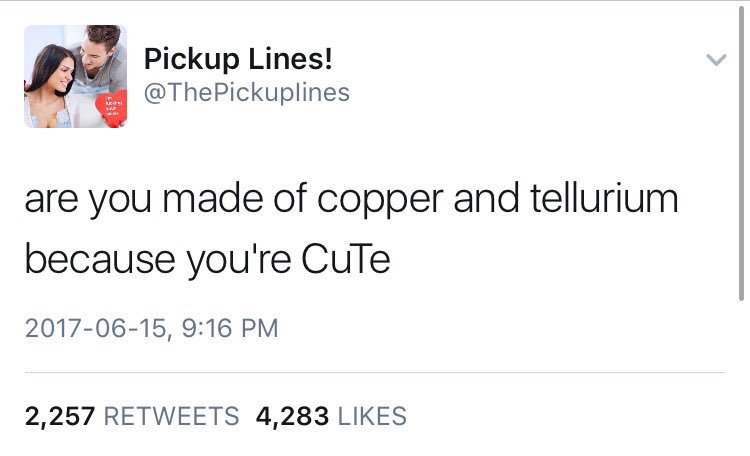 ItsAGirIsThing's tweet photo. Everyone needs to follow my new favorite account

😂➡️ @ThePickupIines. 

Their tweets have me laughing so hard. Gonna use these lines now 😂 https://t.co/O7xN24R6iV