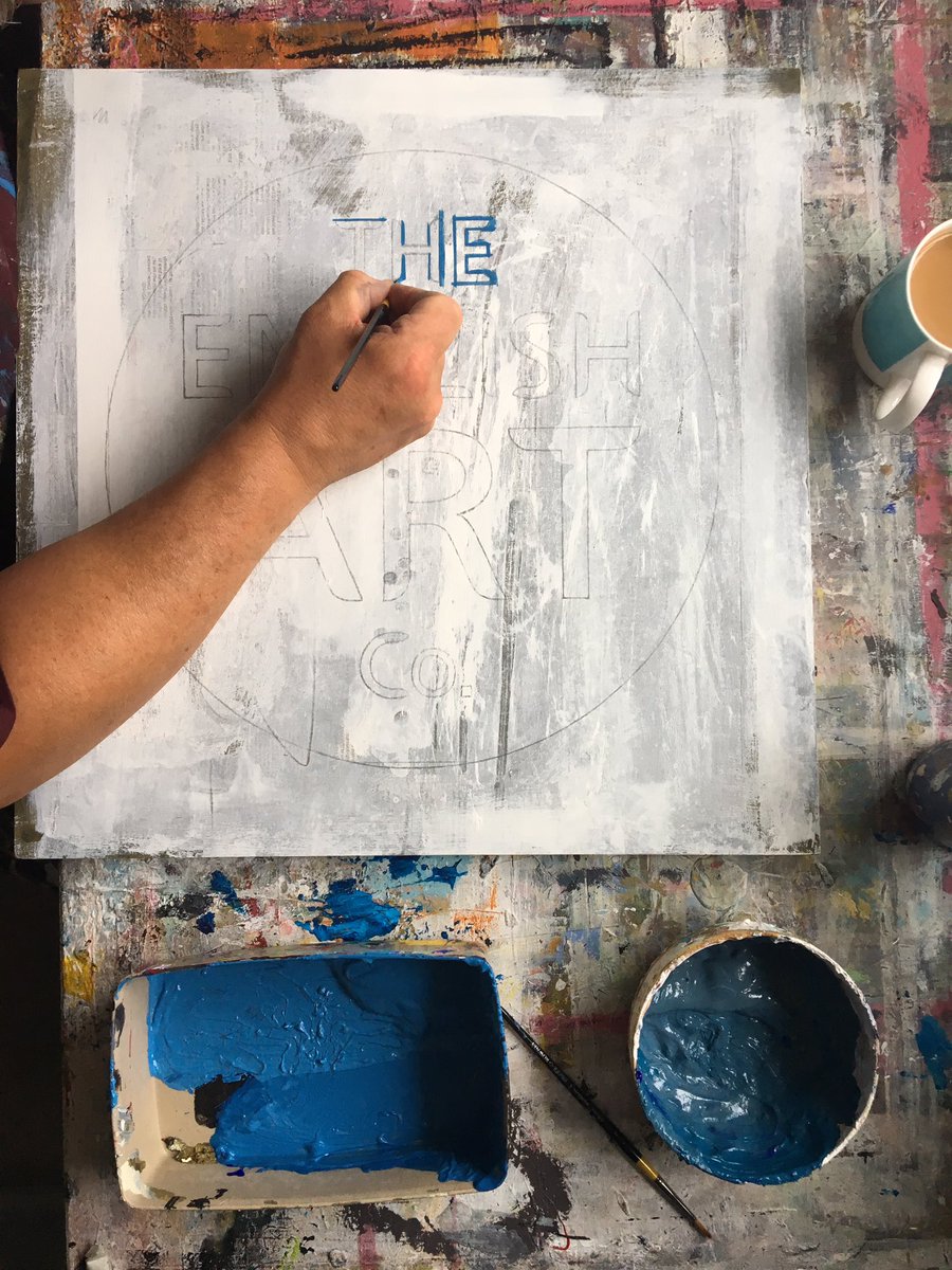TheEnglishArtCo's tweet photo. We've had help in the studio today. Guess what @DavidLyonArt has been creating for us? Thanks to @KayeComms for the idea! #workinprogress https://t.co/xEe6dfamfZ