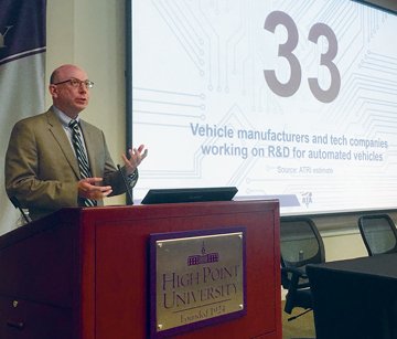 FurnitureToday's tweet photo. #Logistics keynote: Future may be automated trucks that combine drivers, technology. #ftlogistics https://t.co/lIHr4eBqYc https://t.co/FIoCzQA01M