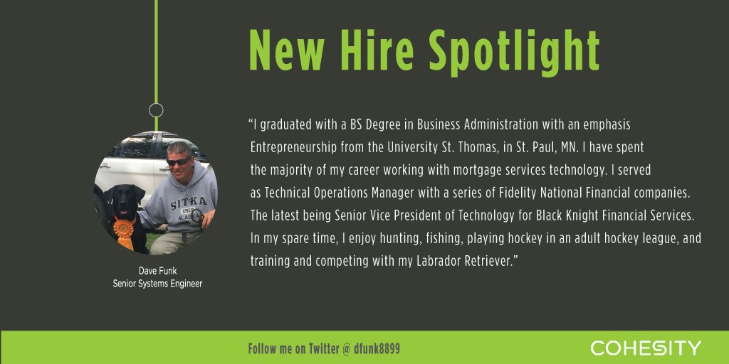 Cohesity's tweet image. New Hire Spotlight: Welcoming Dave Funk @dfunk8899 to the #Cohesity team!