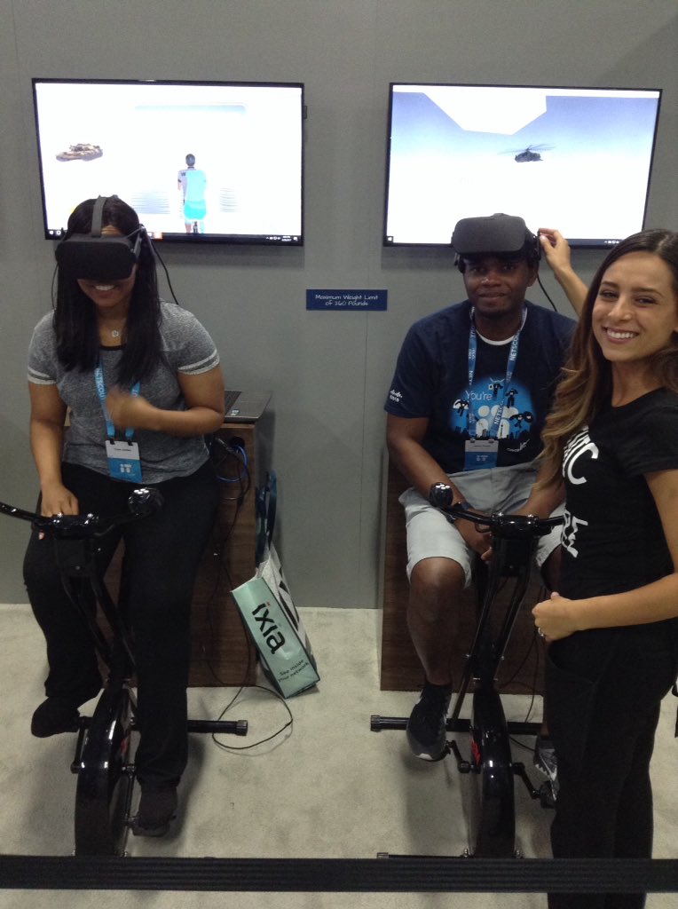 MeetDorothy's tweet photo. It may be the end of the day, but that's not stopping these folks from taking the Fitness VR challenge! Booth 4605 #COTF #CLUS #WeareCisco https://t.co/mCvgbSXh3v