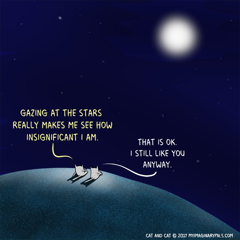 #cat and cat #think about the #world and #universe while #stargazing in #todays cat #comic

#webcomic #friends #love #space #moon #stars