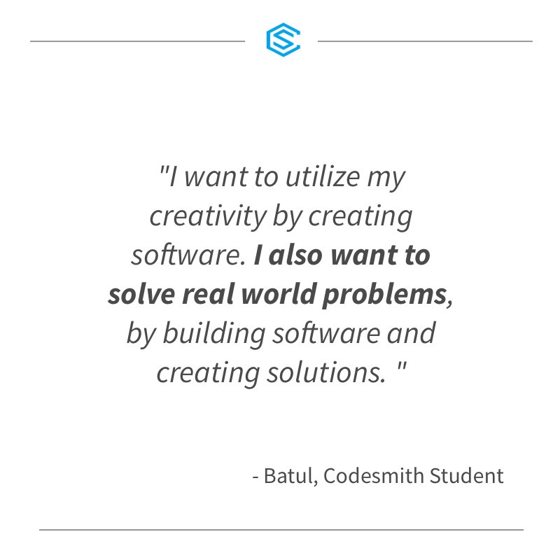 codesmith_'s tweet image. Creativity and problem-solving go hand-in-hand! #buildwithcode #createwithcode #problemsolvewithcode
