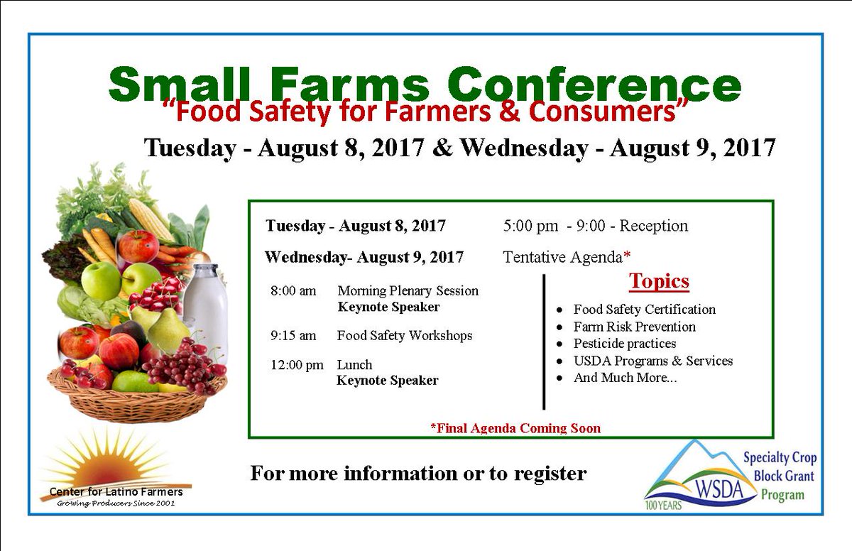 CenterforBusDev's tweet photo. Registration now open for the Small Farm Conference, please call at 509-453-3157. Stay tuned for more details to follow. Mark your Calendar! https://t.co/FrSUv8A3fr
