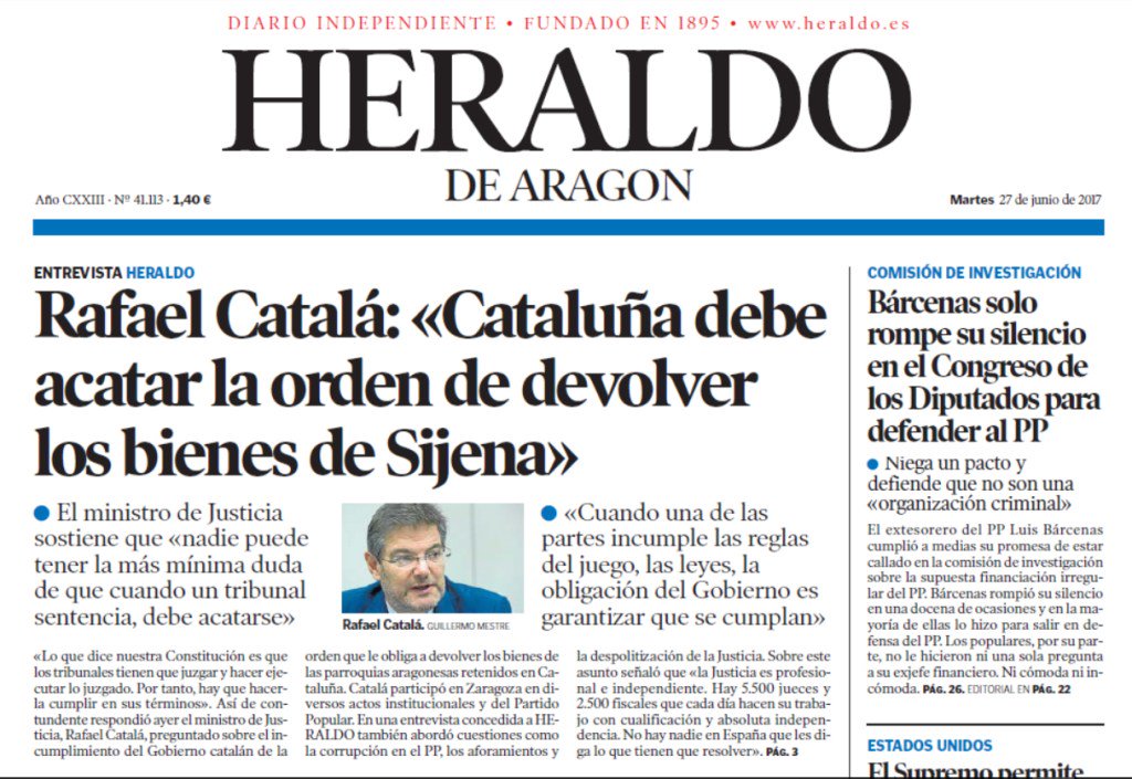 El Ministro de Justicia, Rafael Catalá, afirma que Cataluña debe acatar la orden de… sijenasi.com/2017/06/27/el-…