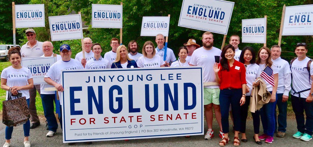 WAGOP's tweet photo. Staying in town for the 4th? Walk with @jinyoungenglund in the Kirkland #4thofJuly Parade! Meet at Heritage Park in Kirkland at 10am #waelex https://t.co/zyrpDwa3bf