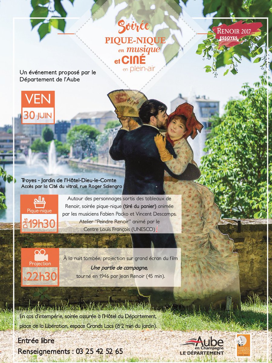 archivesaube's tweet photo. Soirée #Renoir dans le jardin de l'Hôtel-Dieu-le-Comte à #Troyes.
Vendredi 30 juin, dès 19h30 

https://t.co/YbNSbHdvHB https://t.co/ehkE0OFFew