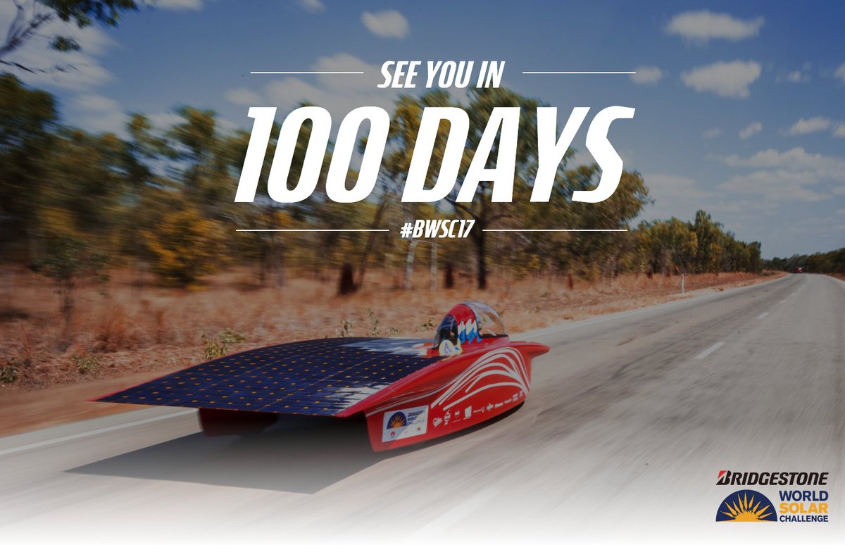WorldSolarChlg's tweet photo. Just 100 days to go until the #BWSC17 gets underway! Who’s ready for the largest #solar event on the planet? ☀️🌏 https://t.co/0KVucNtgAF
