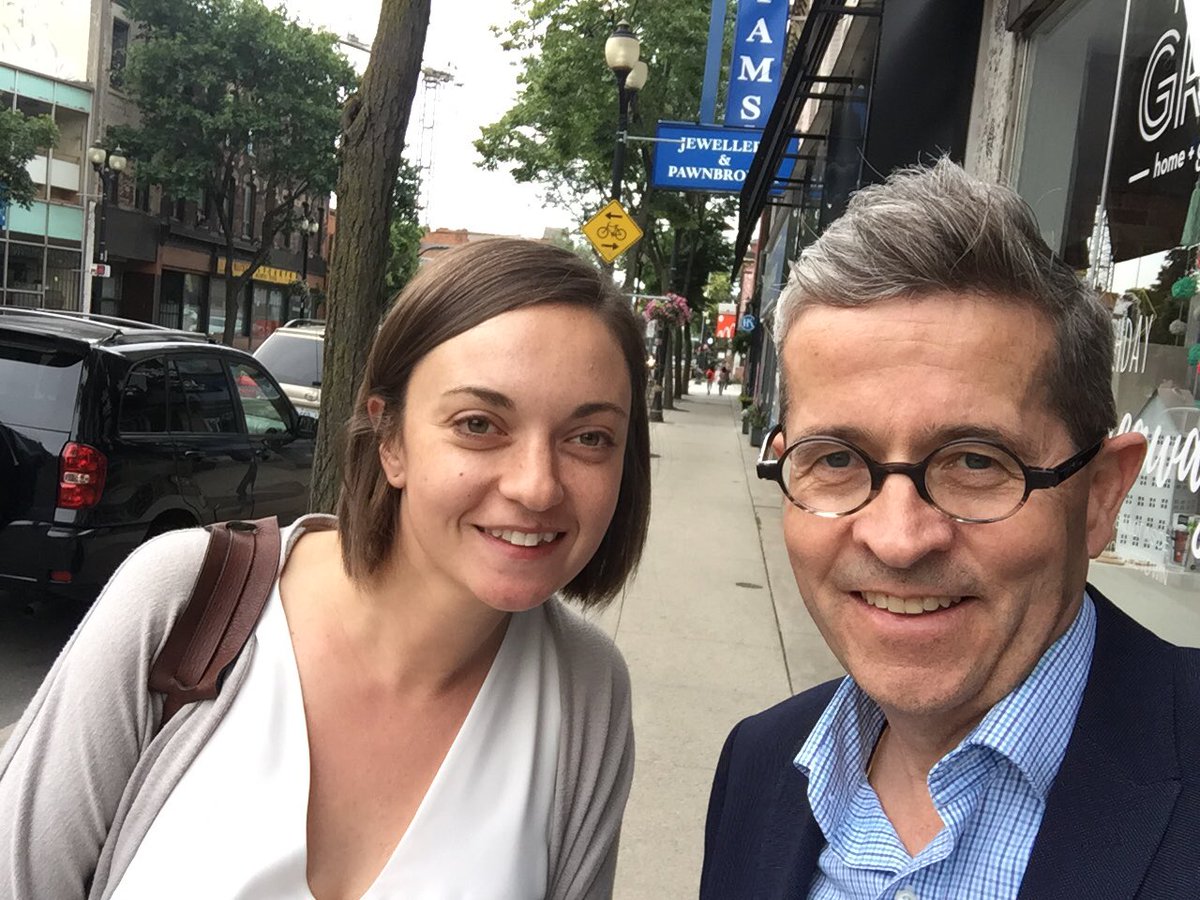 BDWebber's tweet photo. Fun & helpful interview of @FredEisenberger & @RickGoldring yesterday at #BAES2017 Kelly & a pleasant James St N encounter this evening! https://t.co/glpVheNcAm