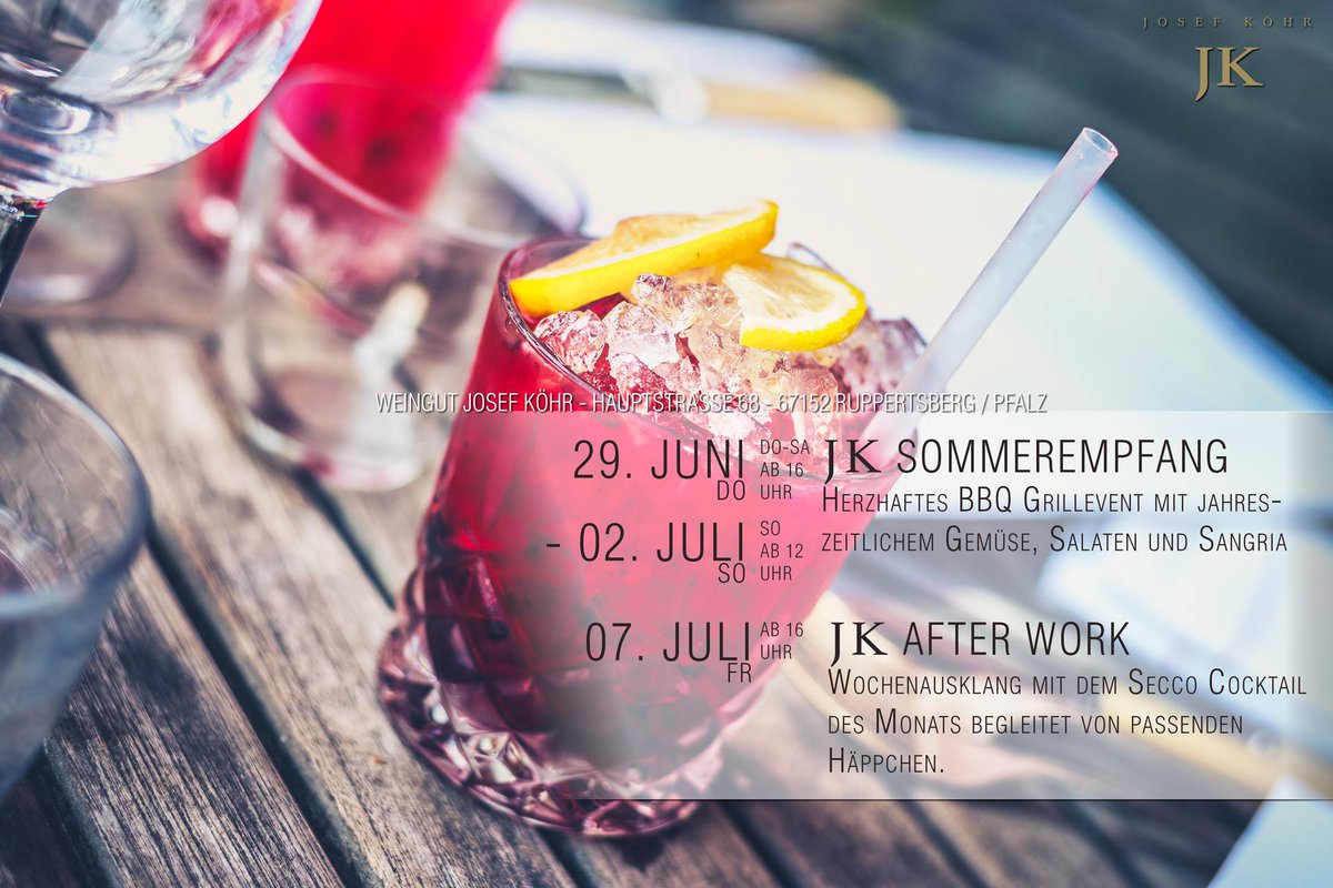 jk_wine's tweet photo. Durchstarten ins Wochenende mit dem JK Sommerempfang vom 29. Juni - 02. Juli: https://t.co/zUuqyMgGGq #Weingut #Genuss #Weinstrasse #Pfalz https://t.co/K3rYct1LWN
