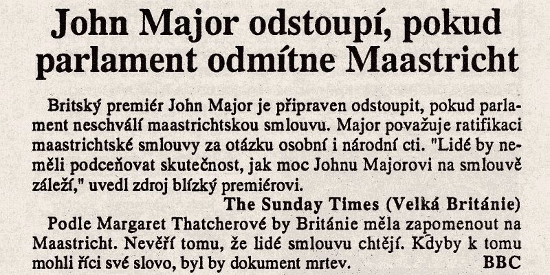 Znovu89's tweet photo. Expremiérka Margaret Thatcherová nevěří, že Britové chtějí do integrované Evropy. Jen kdyby se k tomu mohli vyjádřit... #mfd92 (29.06.1992) https://t.co/GatwbmVAPw