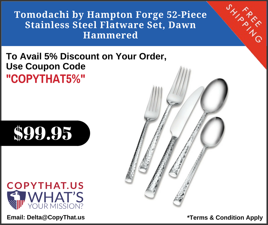 Copy_That_US's tweet image. Tomodachi by Hampton Forge 52-Piece Stainless Steel Flatware Set, Dawn Hammered #SpoonSet #HomeAppliances copythat.us/tomodachi-by-h…