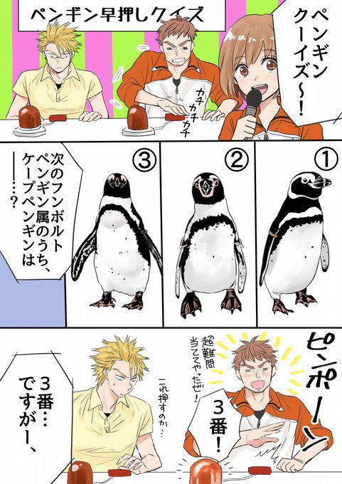 【ペンギン早押しクイズ!】
最大の難関、フンボルトペンギン属の見分けに、チーフと藤沢さんが挑戦します。藤沢さんのペンギン狂具合がよくわかります。
水族カンパニー!試し読みはこちら→https://t.co/MeKOiFEi9n
#ぺもの #ペンギン
