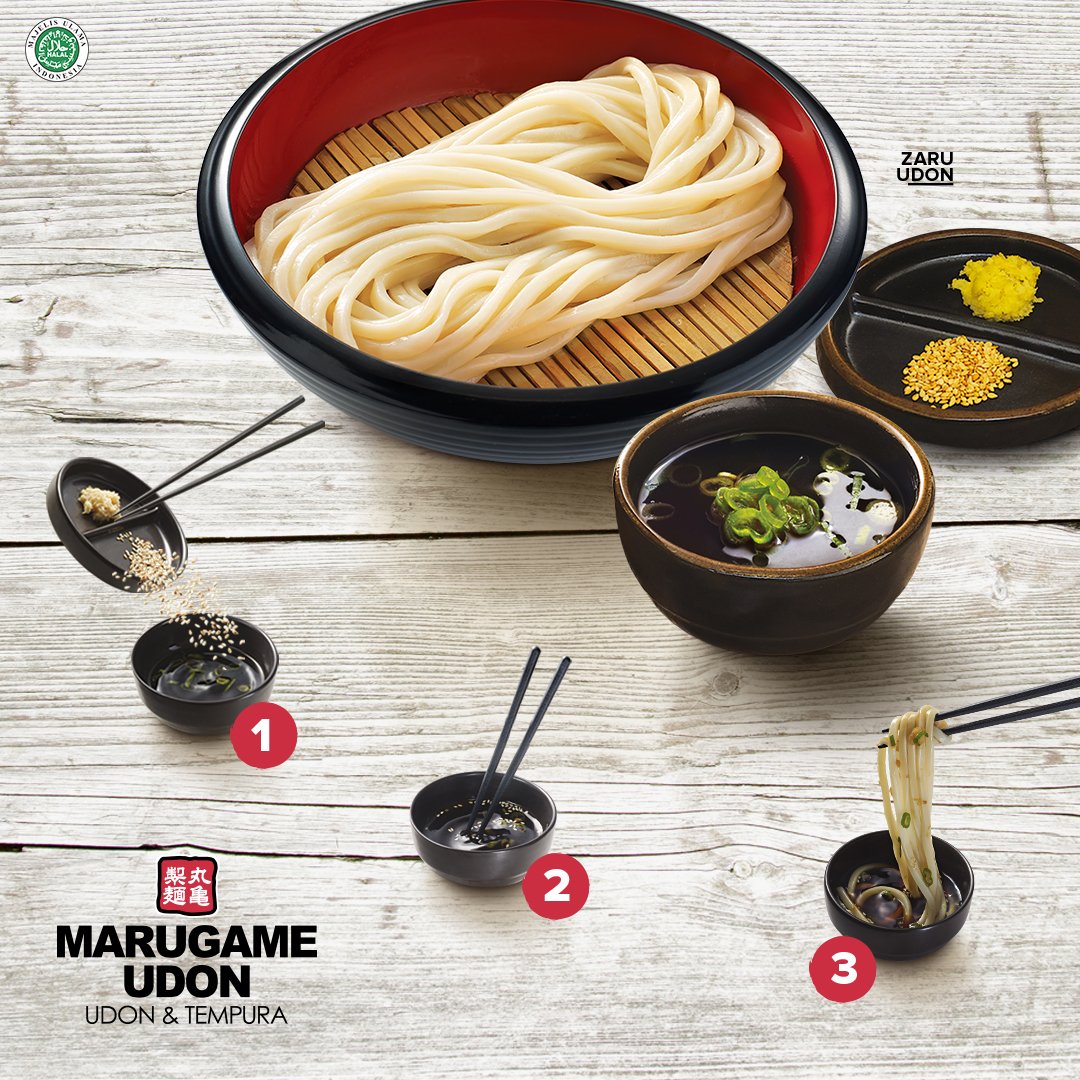 MarugameUdonID's tweet image. Bosan makan yg bersantan? Ke #MarugameUdon ada #ZaruUdon. Udon yg disajikan dgn jahe &amp;amp; wijen dicelup saus #bukakedashi yg dingin 😋