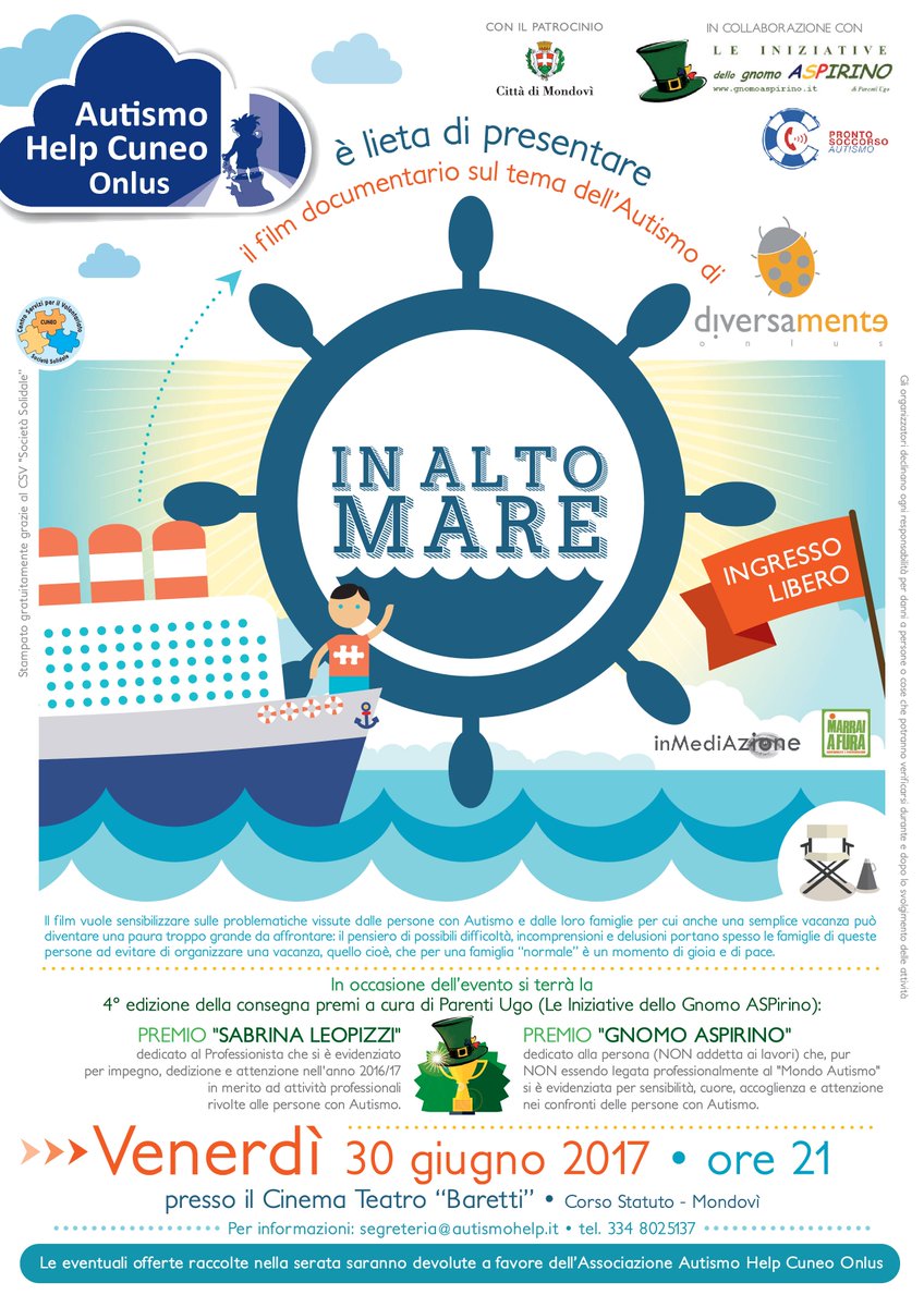 altraidea_cuneo's tweet photo. "In Alto Mare": film documentario sul tema dell'autismo
https://t.co/I98E8Fue1J https://t.co/RXhuq8zRVM