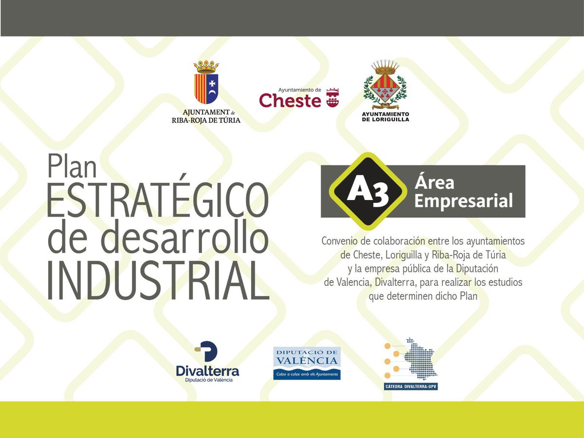 👥 L'aliança estratègica entre Cheste, Riba-roja i Loriguilla amb la <a href="/UPV/">Universitat Politècnica de València</a> serà clau per al seu desenvolupament industrial <a href="/dipvalencia/">Diputació de València</a> 🏭🔝