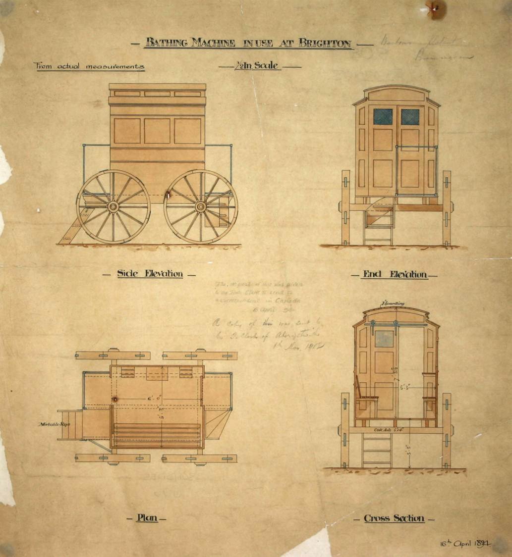 TheKeepArchives's tweet photo. Wonderful Victorian plan for a bathing machine in #Brighton returns to our archive after the Tous a la Plage exhibition in Paris #seaside https://t.co/f44Cmx4TNf