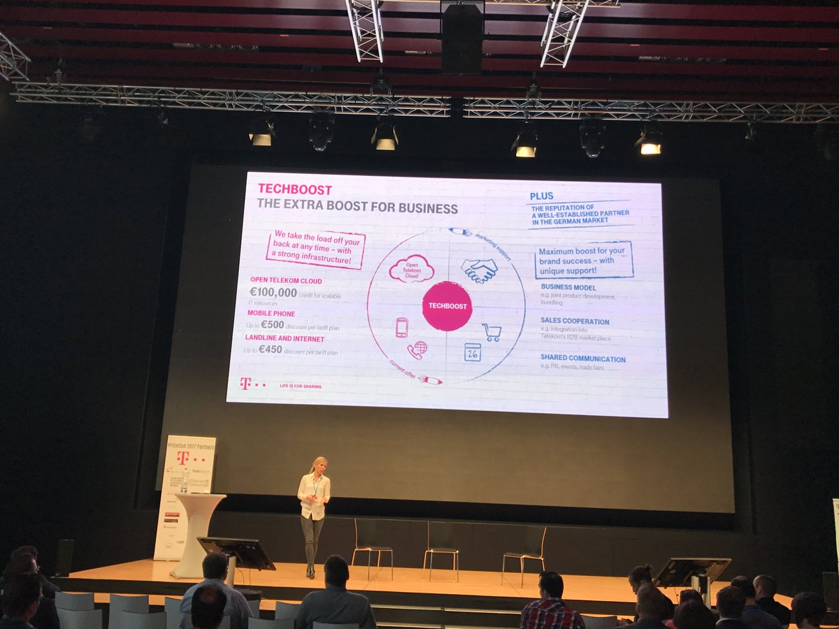ThisIsPriceCon's tweet photo. .@miriam_cologne is on the stage talking about @deutschetelekom's TechBoost prog for #startups at #PriceCon! https://t.co/HPP2sInEON https://t.co/lryZmaSWI3