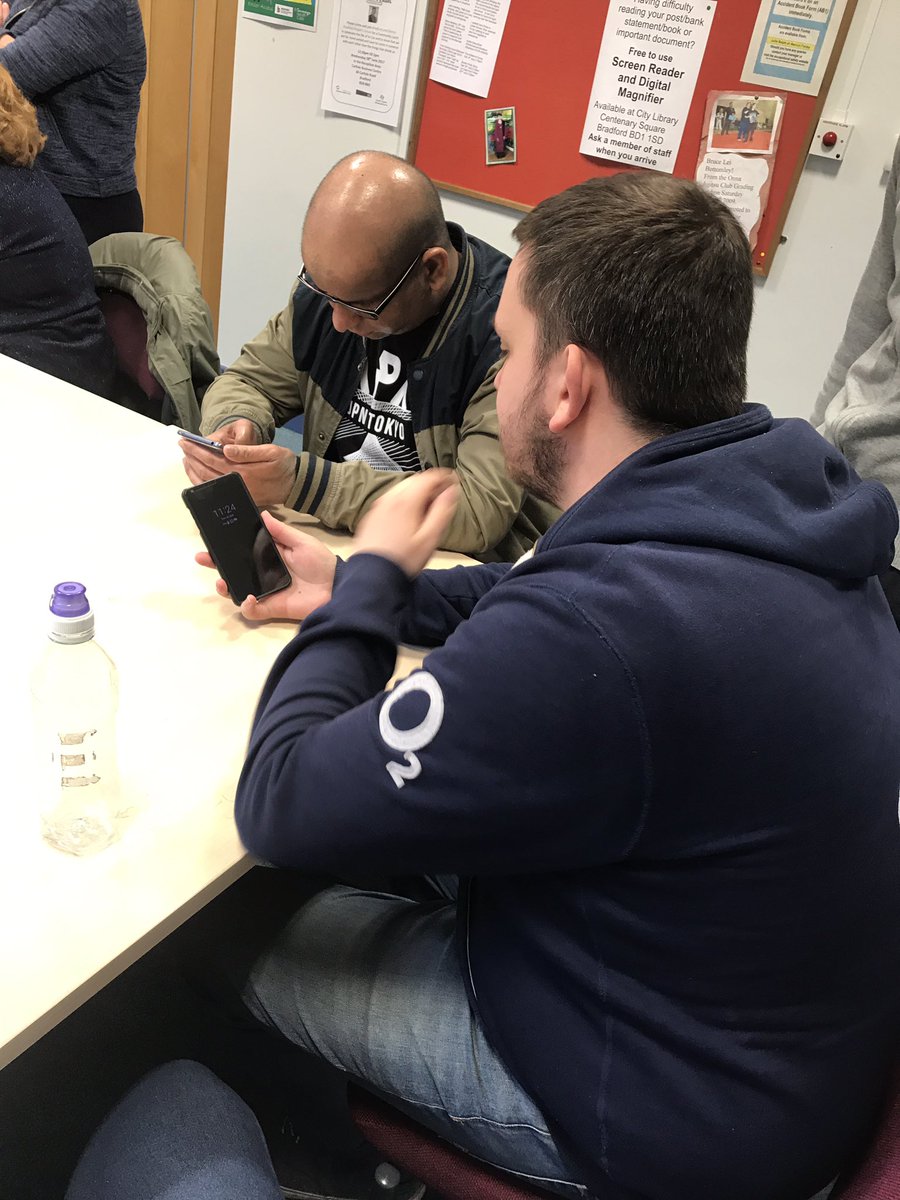 Our #o2guru Becky and <a href="/TD_Crossgates/">TD Crossgates</a> Guru Jordan are in #Bradford for a <a href="/RNIB/">RNIB</a> event helping visually impaired people with their tech!