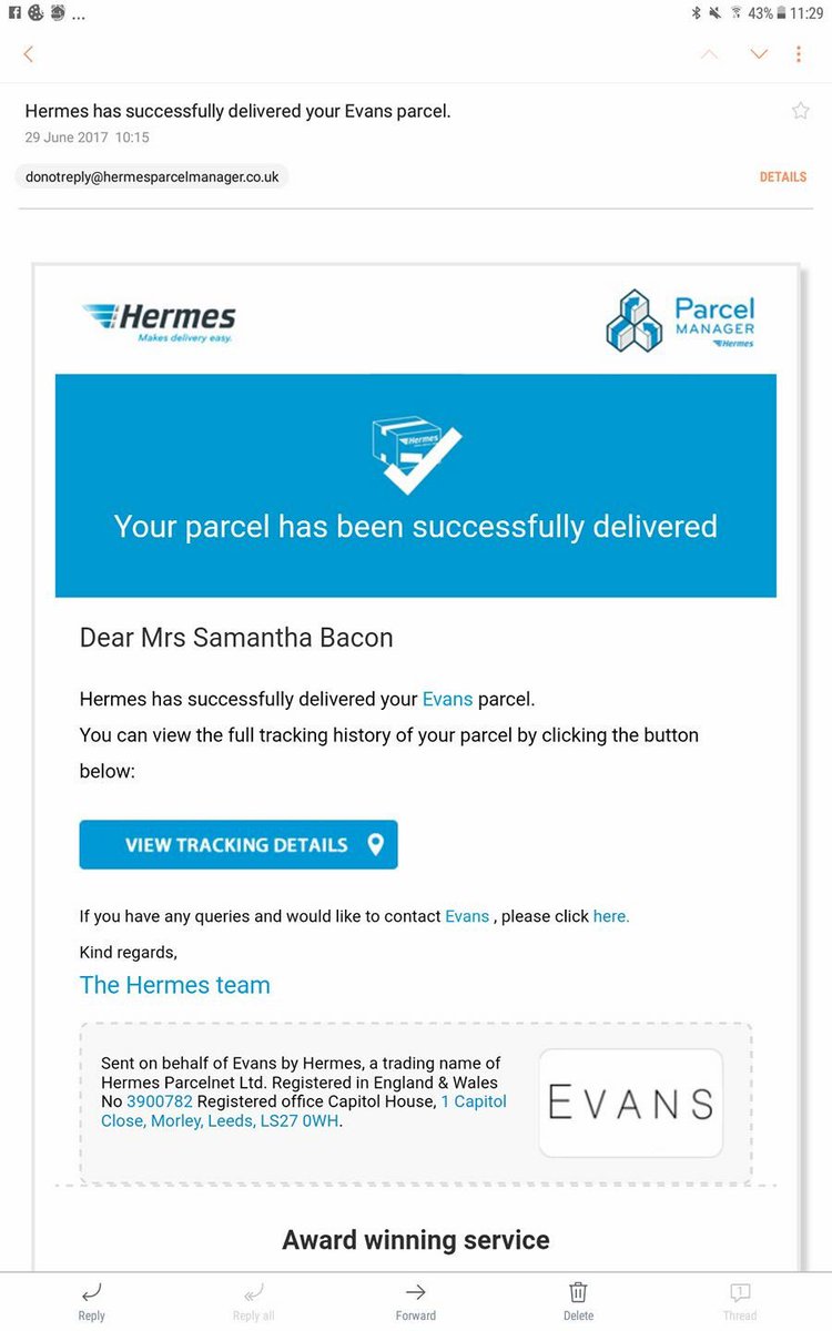 streakybacon123's tweet photo. #Hermes You haven't successfully delivered my parcel, and no it hasn't  been signed by the customer because I'm here and my parcel isn't. https://t.co/cgo9GN8Oik