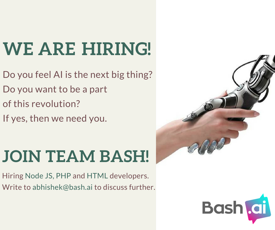 letsbashit's tweet photo. WE ARE HIRING!
#BASH #LetsBashIt #NowHiring #ArtificialIntelligence https://t.co/1WTSHYJz5d