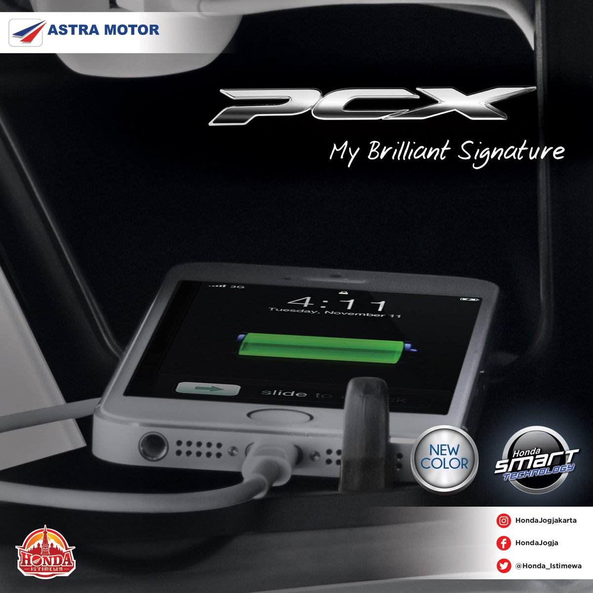 hondaistimewaID's tweet photo. Khawatir gadget lowbatt? Sekarang sudah bisa isi daya baterai di #AllNewPCX loh Brosis! #AstraMotor #OneHEART #HondaIstimewa https://t.co/2agbDaliaM