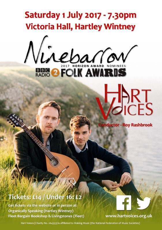 <a href="/HartVoices/">Hart Voices</a> with <a href="/Ninebarrow/">Ninebarrow</a> is really happening! This Saturday. 7.30pm in <a href="/hartleywintney/">Hartley Wintney 🦌</a> - hartvoices.org.uk/July-2017