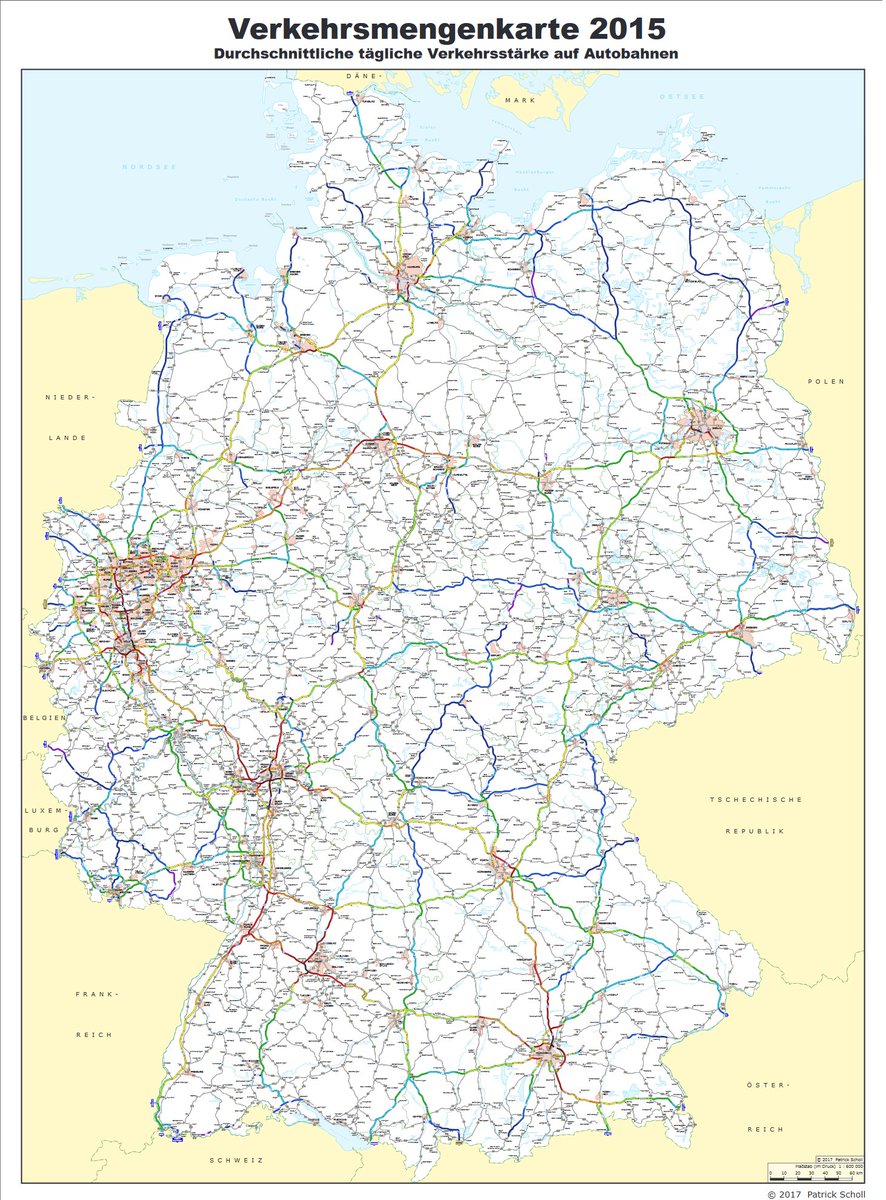 ふぇー 道 Road 道路 ドイツ アウトバーンの公式の交通量マップ 15年 です 画像は 凡例と交通量マップの２つです マップ画像が大きいので 一旦保存されてから閲覧する事をお勧めします この資料が何かのお役に立てれば幸いです ドイツ