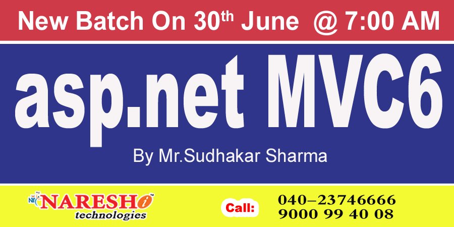 nareshitech's tweet image. asp.net MVC6 By Mr. #SudhakarSharma - #NareshIT
Course Content: nareshit.in/asp-net-mvc-tr…
#aspDotNetTraining in #Hyderabad