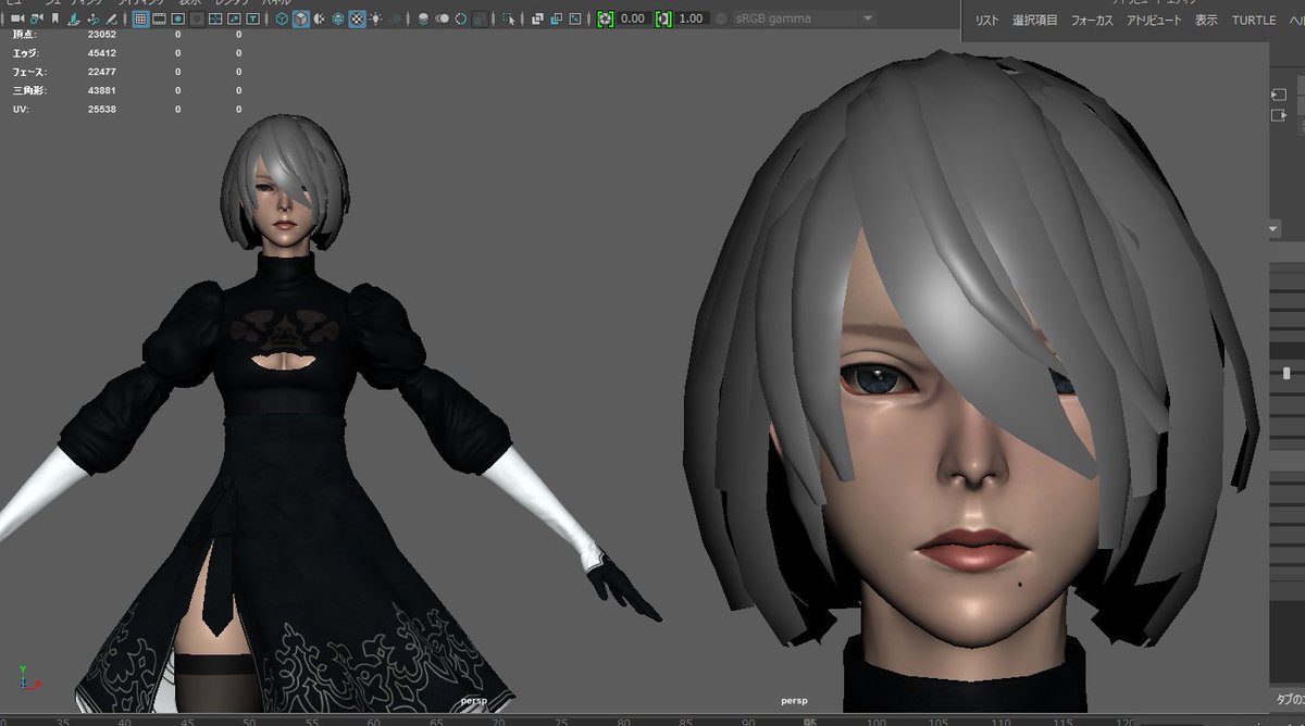 鬼木先生 3dcgフリーランス ニーアオートマタの２b進捗 髪の毛がやっぱりクッソめんどくさい