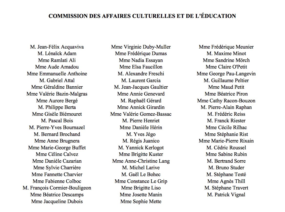 voici la liste des commissaires aux affaires culturelles. Ce matin élection du bureau.