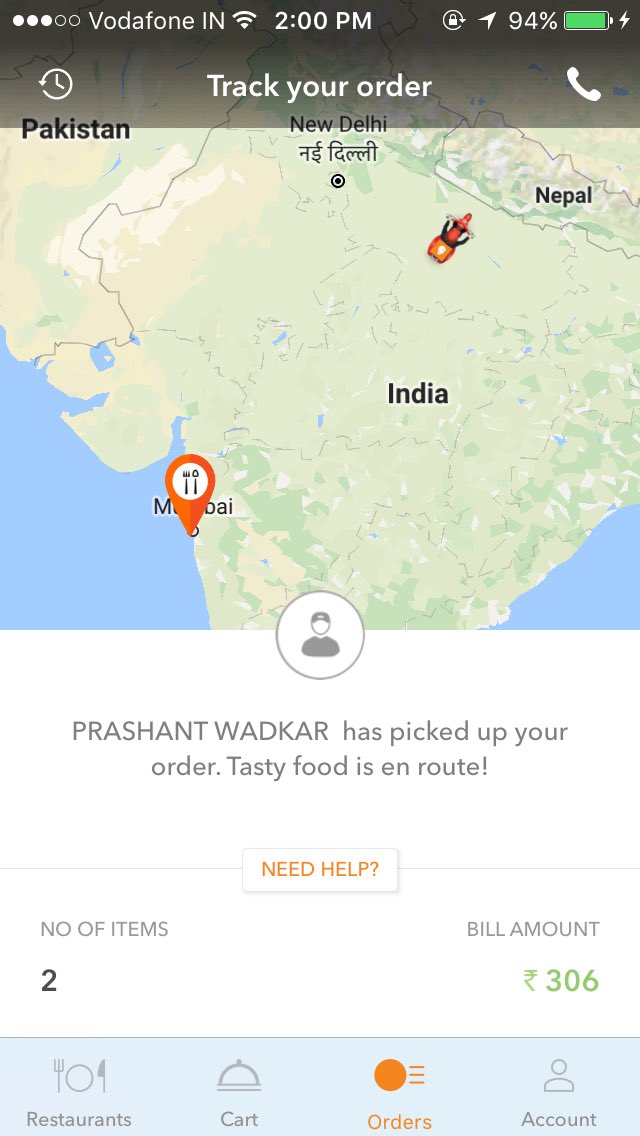 Mitaaali's tweet photo. Whoops. Dedication. #Swiggy #appglitch https://t.co/AVExtzfYXU