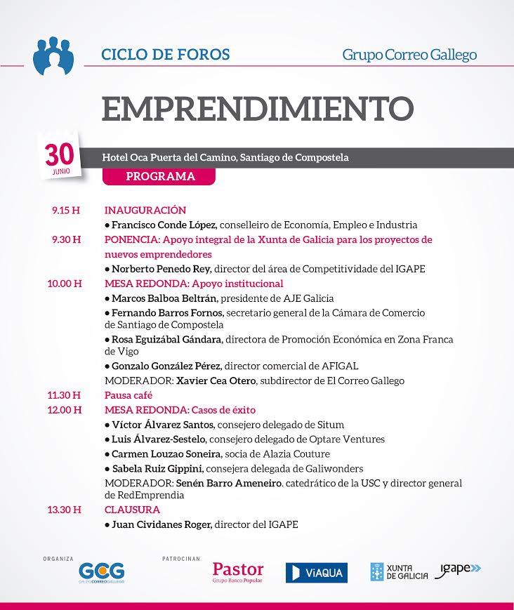 elcorreogallego's tweet photo. FORO EMPRENDEMENTO
⏰30 de xuño ás 9.15
📝https://t.co/lyiALmAIVT 
🗒️@situm_es @OptareVentures #Alaziacouture @GaliWonders @RedEmprendia https://t.co/lxFBrF40KC