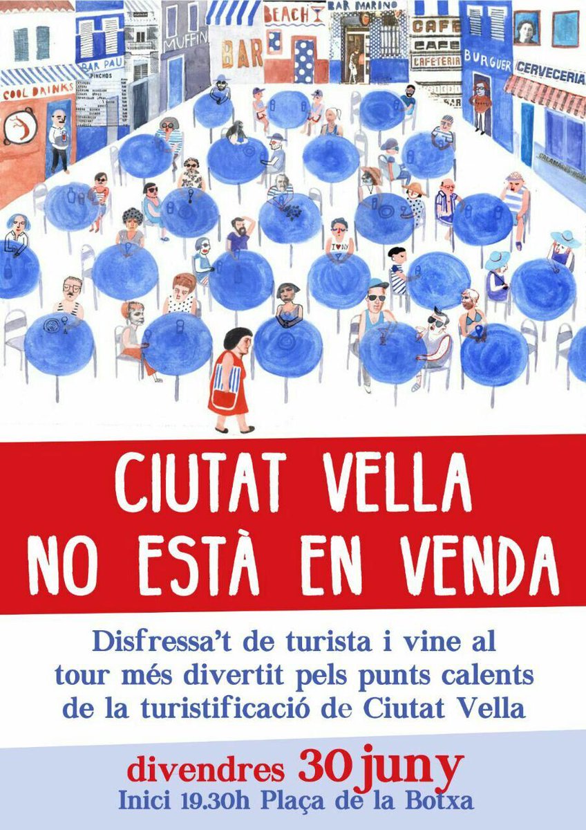 Endavant_VLC's tweet photo. ⏩Mani: 30 de juny a les 19.30h a la Plaça de la Botxa.
Vesteix-te de turista i porta una maleta amb rodes per fer soroll! #VLCforsale https://t.co/UASsTaVlOg