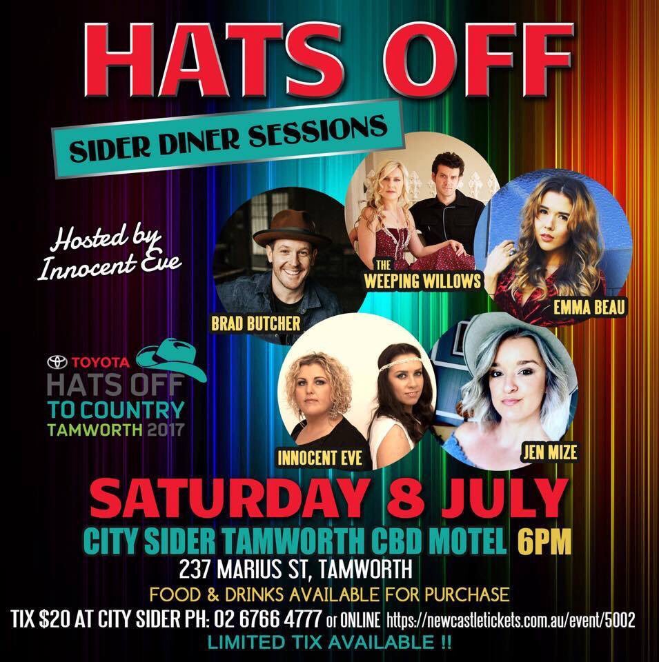 weepinwillows's tweet photo. Can't wait for #HOTC2017 #SiderDinerSessions @ #CitySider on 8/7 w/ @InnocentEve1 @WeepinWillows @BradButcherHQ @EmmaBeauMusic & @JenMize! π https://t.co/1VrAseGe9N
