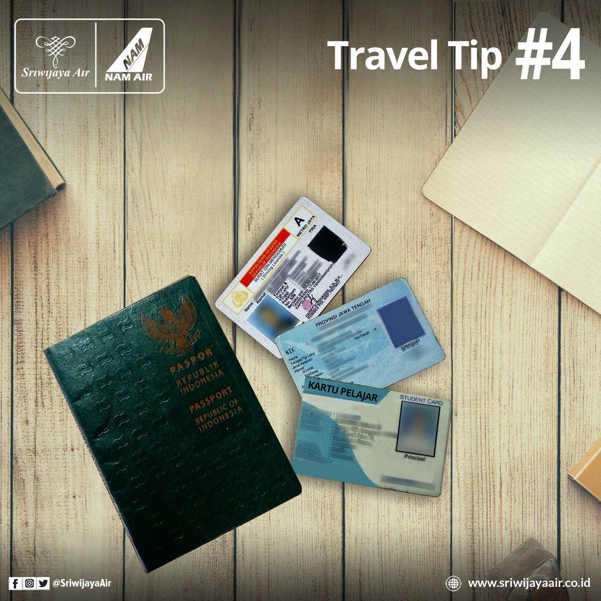 SriwijayaAir's tweet photo. #Tips4 Persiapkan identitas pribadi sebelum melakukan perjalanan Partners. #TravelTips #SriwijayaAir #NAMAir #SriwijayaAirGroup https://t.co/lIQjhybLpw