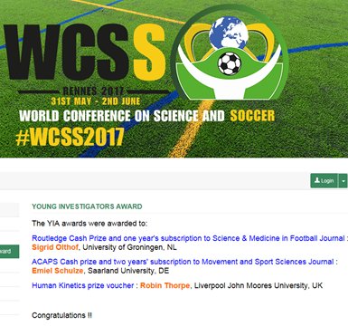tandfsport's tweet photo. Congratulations to the first ever @SciMed_Football #WCSS2017 Young Investigator Award winners! See more details here https://t.co/e2GcWyQtD7 https://t.co/xcaBvk6Q4U