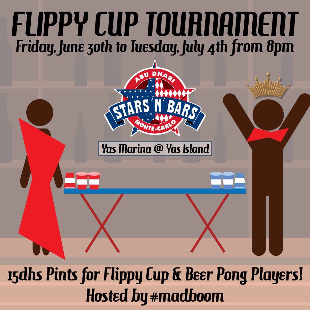 MadboomFC's tweet photo. #IndependenceDay #flippycup tourney hosted by @madboomfc @starsnbarsAD #inabudhabi #madboom Fri, Jun 30 &amp; July 4th from 8pm-close #yasisland https://t.co/yushye6VZ8