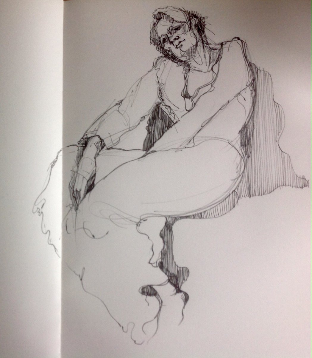bearprintstudio's tweet image. Sketchbook practice ,pen and ink,@The Doffcocker Inn, the model this week Anna.