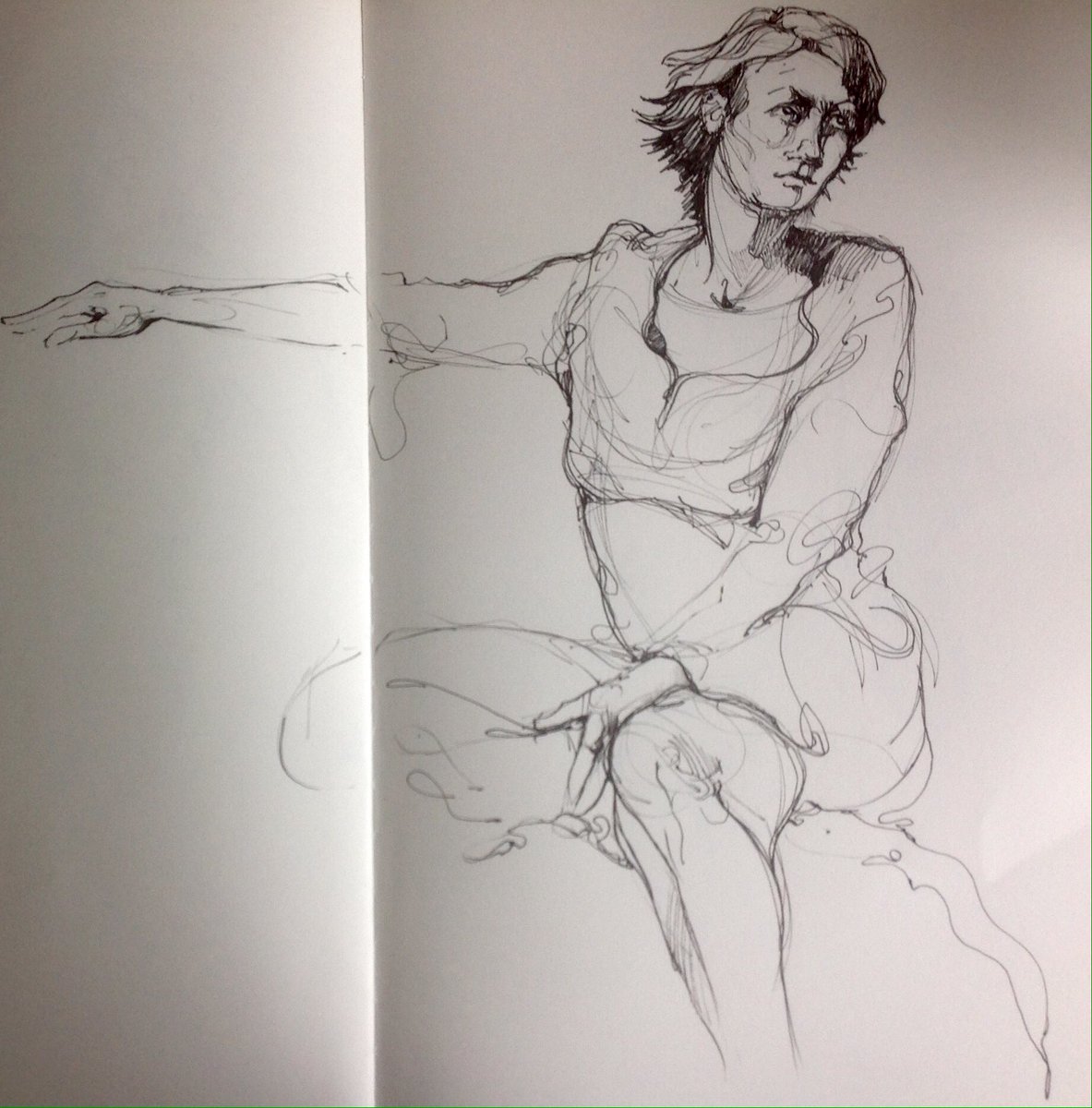 bearprintstudio's tweet image. Sketchbook practice ,pen and ink,@The Doffcocker Inn, the model this week Anna.