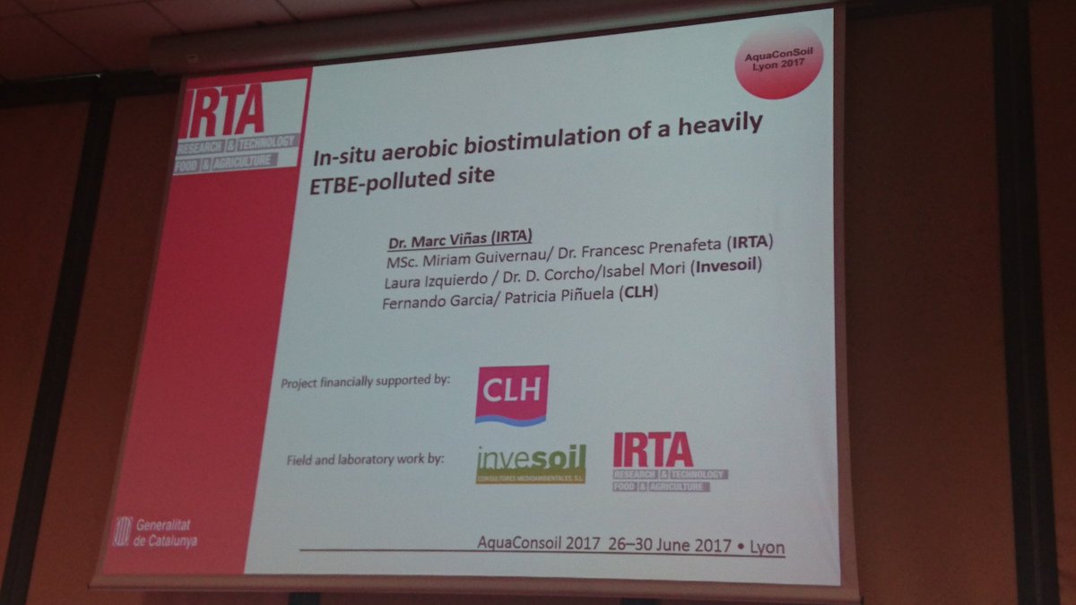 Invesoil's tweet photo. Gran aceptación de nuestra presentación biodegradación de ETBE. #aquaconsoil2017 👇🔝 https://t.co/v19xEyPCXz