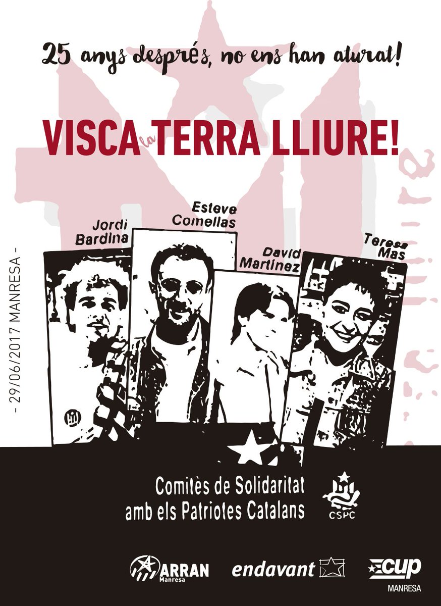 cupmanresa's tweet photo. Avui fa 25 anys de les detencions i tortures ordenades pel Garzón. 25 anys després, no ens han aturat. Visca la Terra Lliure! https://t.co/BGnqPVpHJX