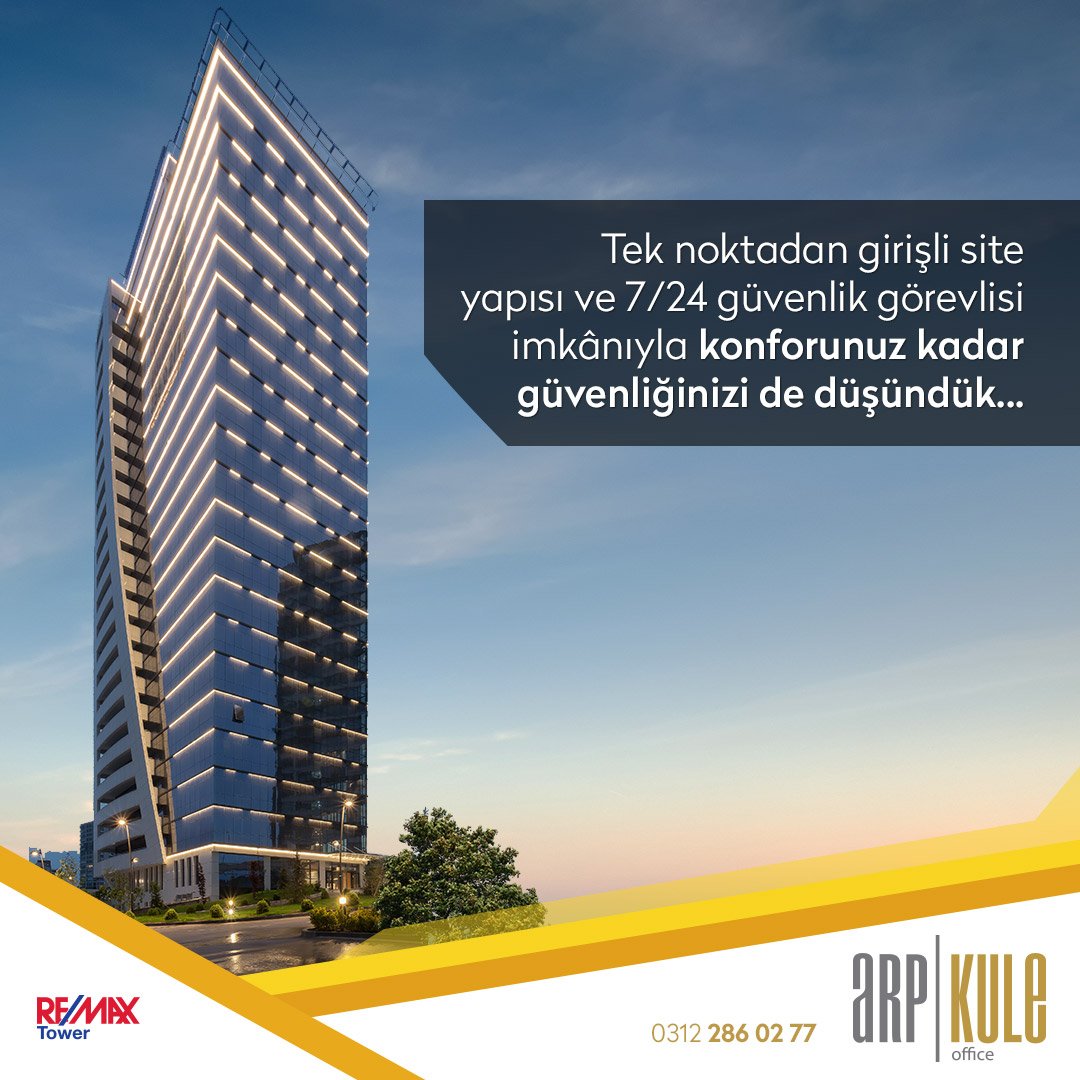 KuleArp's tweet photo. Tek noktadan girişli site yapısı ve 7/24 güvenlik görevlisi imkânıyla konforunuz kadar güvenliğinizi de düşündük. #arpkule #ofis #kuleofis https://t.co/63YAhsbhT5