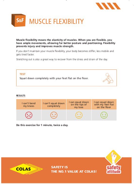 HeartlandAcMat's tweet photo. Colas Safety Awareness Week. Muscle flexibility means the elasticity of muscles. #SafetyWeek2017. #SafetyAttitude. #ColasGoalZero. https://t.co/h9hDTAD9DD
