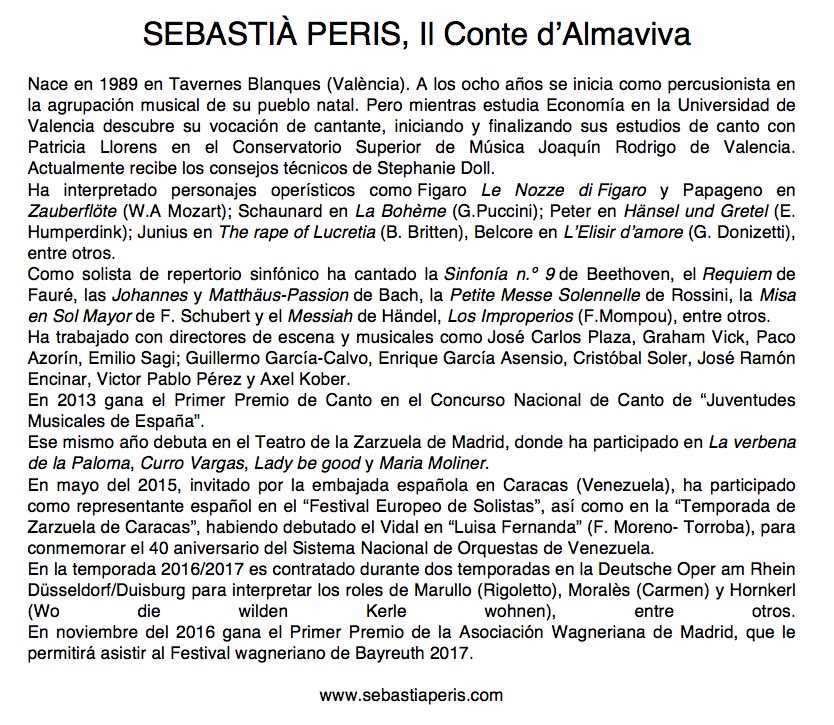 OperaCamaraVlc's tweet photo. Sebastià Peris- Il Conte https://t.co/k9nMtIe9HH