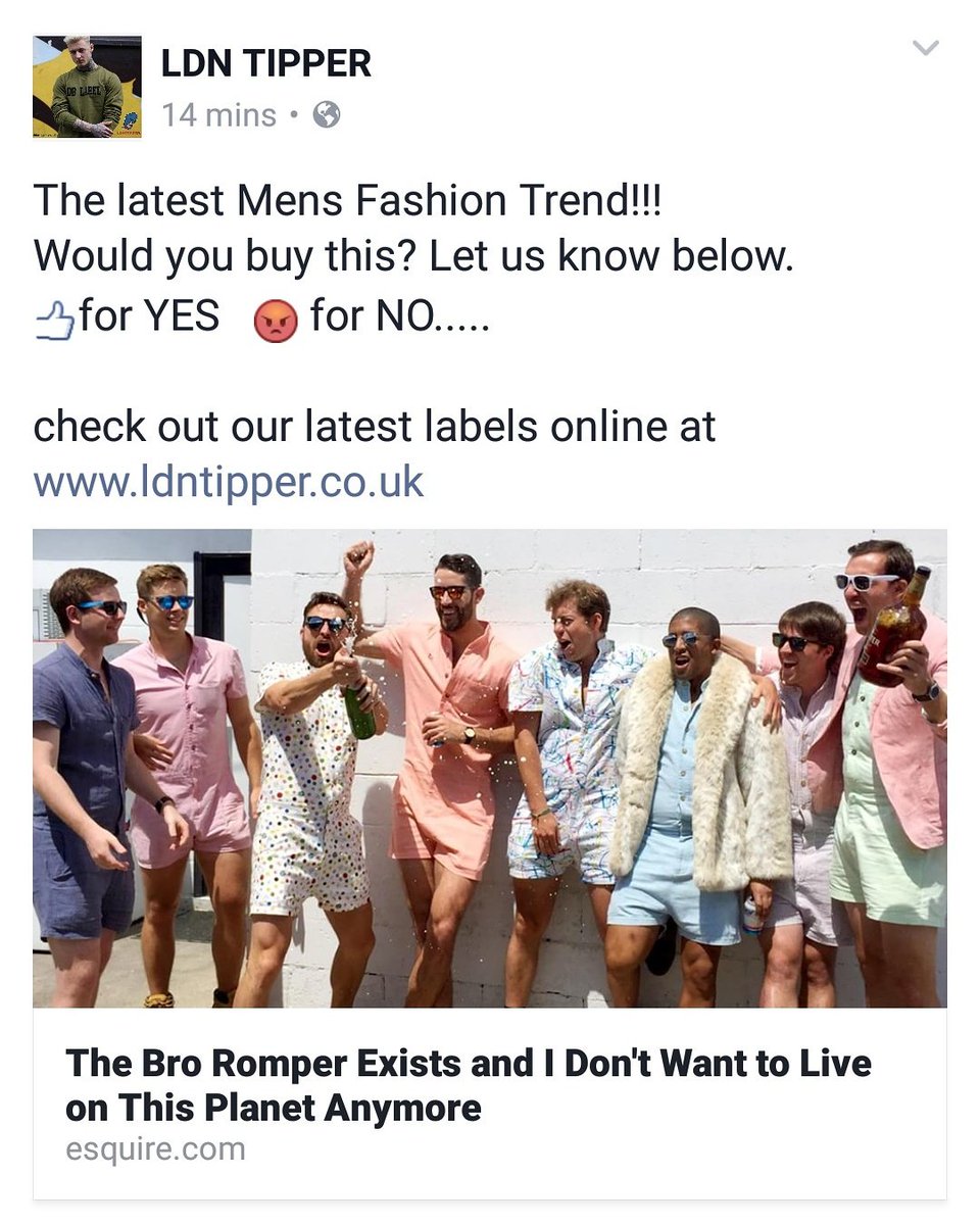 ldntipper's tweet image. Fashion is constantly changing and with this latest trend were not sure if its for the best. What are your thoughts on the Bro Romper?!?